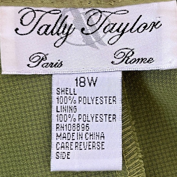 Vintage Tally Taylor Womens Jacket 18W Green Open Front Kaftan Sleeve Satin Trim - Picture 6 of 7